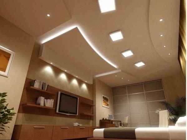 Необычное расположение точечных светильников на потолке - фото