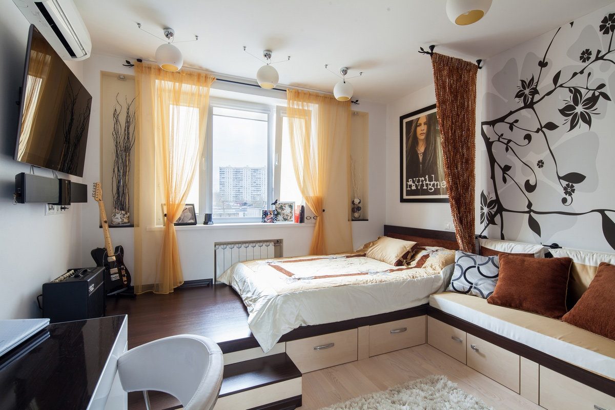 спальня в однокомнатной квартире дизайн фото