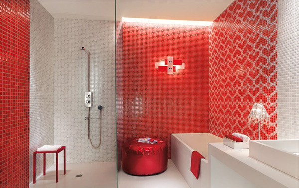 lovely red bathroom design