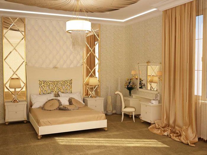 Кровать, подушки, шторы — лучшего эффекта дизайнеры достигают именно при тщательном выборе сочетаний цветов