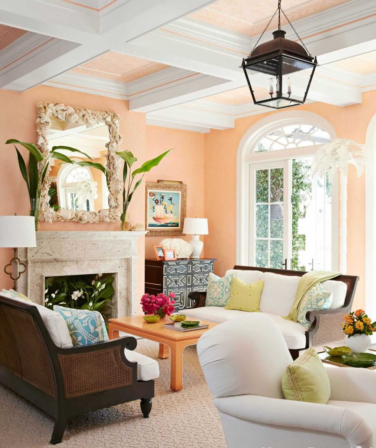 Дизайн гостиной персиковые стены