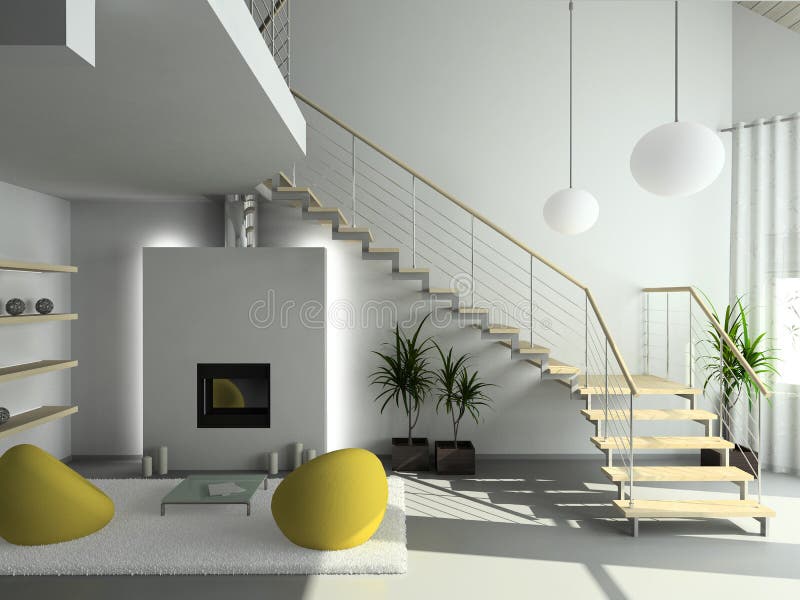 3D render modern interior of living-room. Modern design interior of living-room. 3D render royalty free illustration