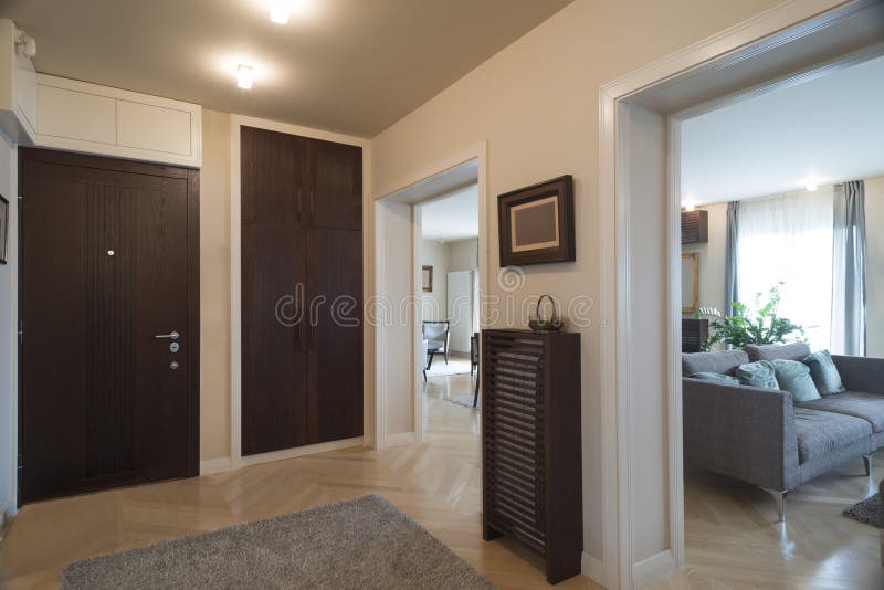 Apartment entrance interior with a view to the rooms stock photo