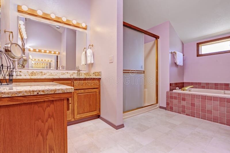 Bathroom interior in light pink tone stock image