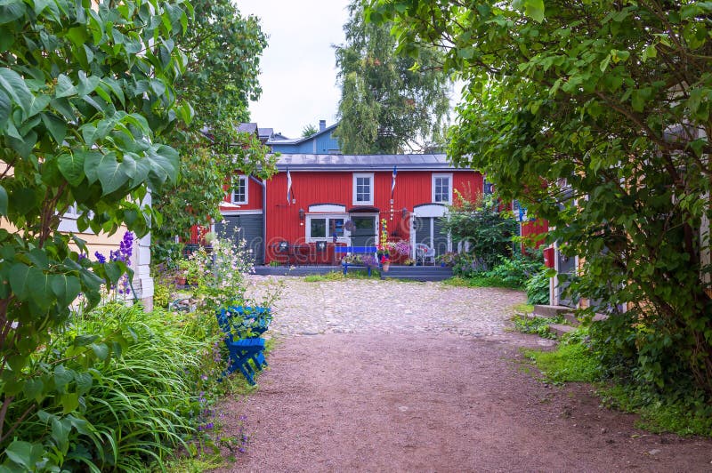 Beautiful village house with garden in Finland royalty free stock photo