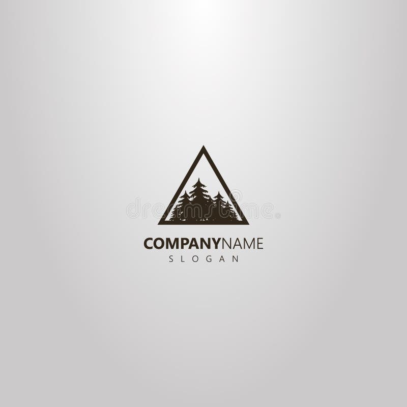 Vector flat art logo of a coniferous forest in a triangular frame. Black and white vector flat art logo of a coniferous forest in a triangular frame stock illustration
