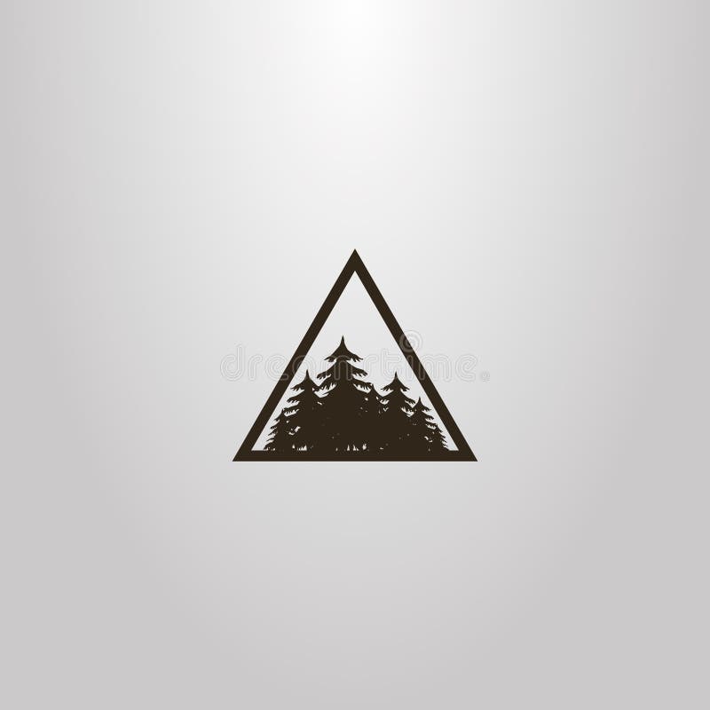 Vector flat art sign of a coniferous forest in a triangular frame. Black and white vector flat art sign of a coniferous forest in a triangular frame vector illustration