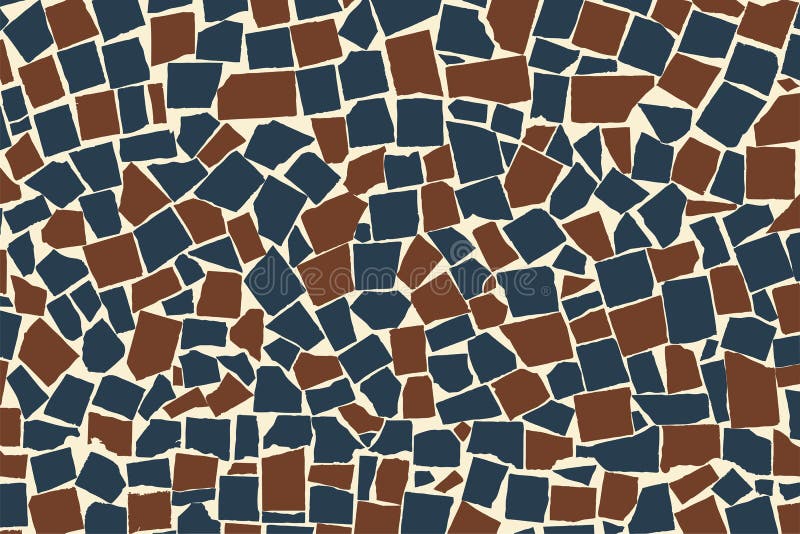Blue and brown asymmetric decorative tiles wall. Realistic texture of blue and brown asymmetric decorative tiles wall. Modern abstract. Brickwork texture stock illustration