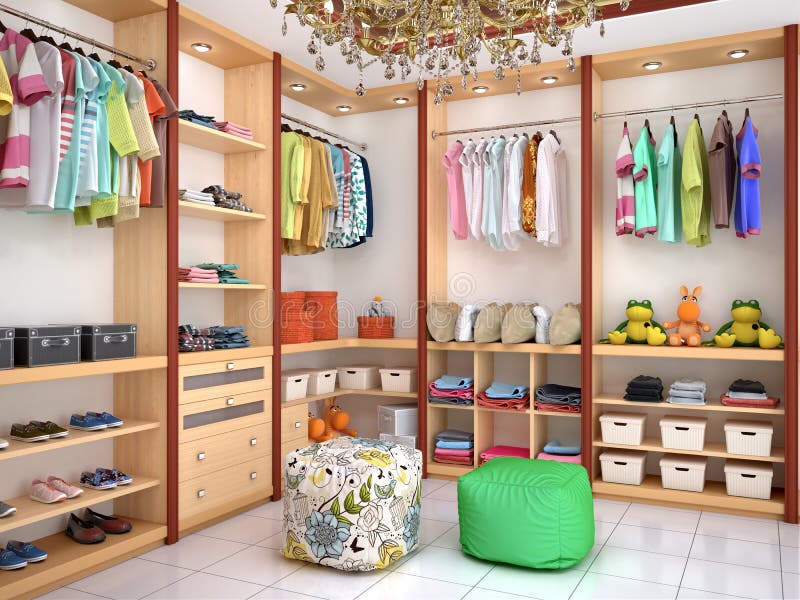 Bright children`s dressing room. 3d illustration stock illustration