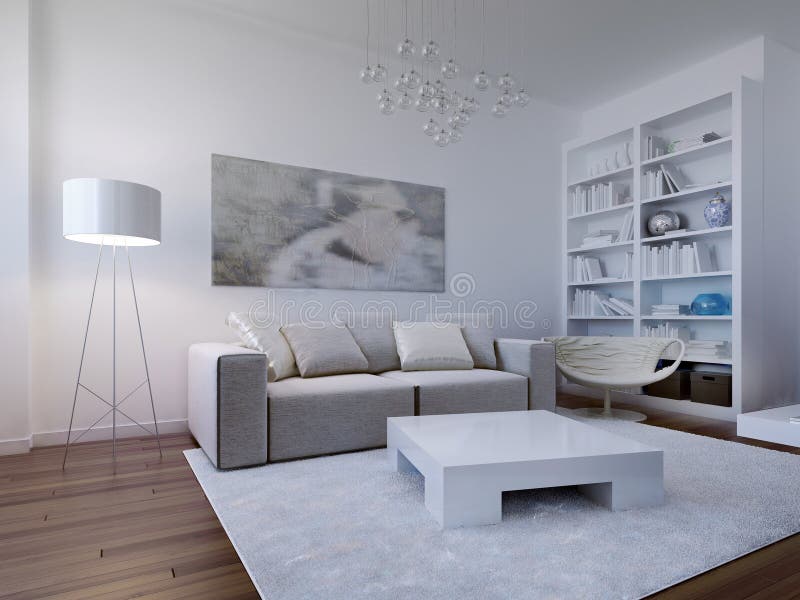 Bright living room design. 3d render royalty free stock image