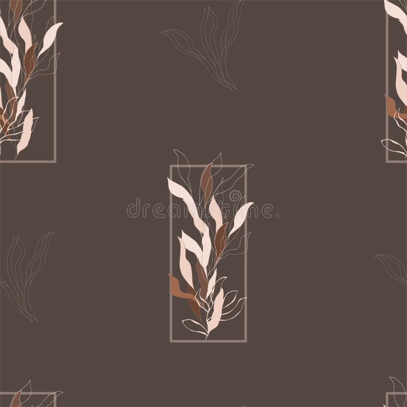Brown background with a pattern of leaves. Endless vector ornament for wallpaper, tiles, fabrics.  stock illustration