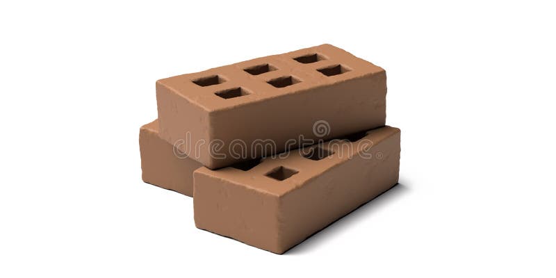Brown bricks with holes isolated on white background. Brickwork. 3d illustration. Three brown bricks with holes isolated on white background. Construction of royalty free illustration
