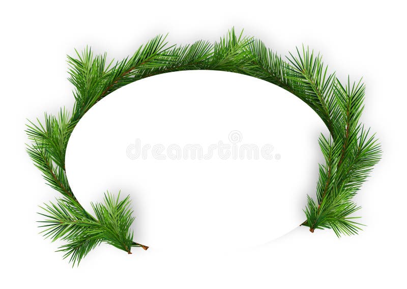 Christmas Oval Frame with Coniferous Twigs. On White Background - Abstract  Illustration, Vector royalty free illustration