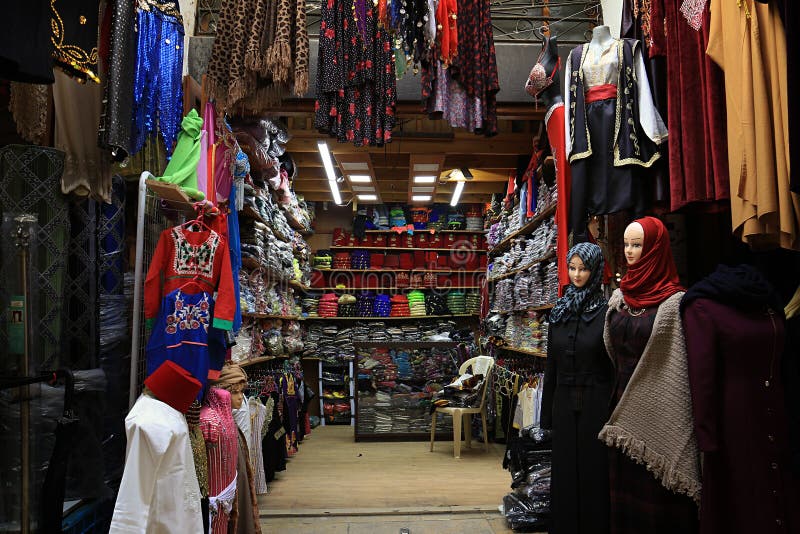 Clothing Stall in Old Souk, Triploi, Lebanon stock images