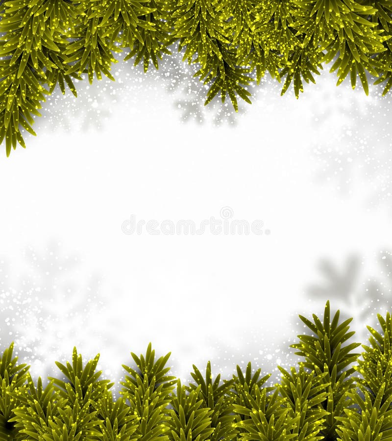 Coniferous fir frame. Coniferous fir frame over defocused snowflakes. Christmas background. Vector illustration vector illustration