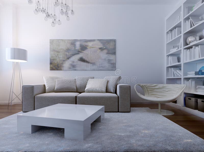 Cozy living room high-tech style. 3d render stock illustration