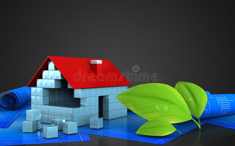 3d of house blocks construction stock illustration