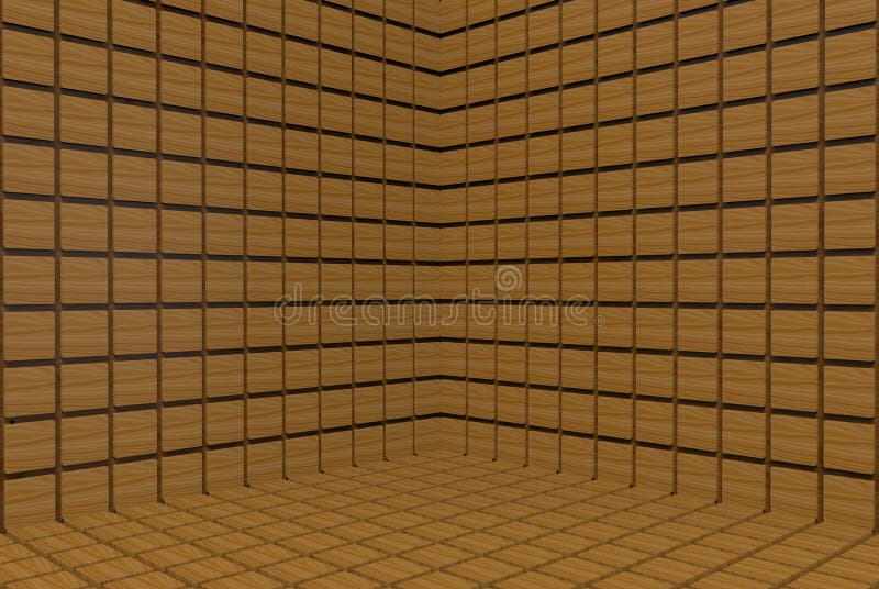 3d rendering. brown square tiles wall corner background.  vector illustration