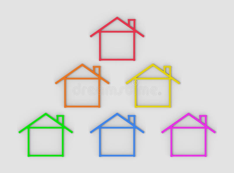 3d rendering. Colorful Lgbt rainbow house line shape on gray background. stock illustration