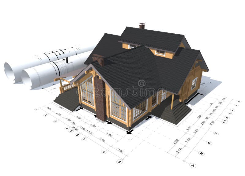 3D rendering of a house project stock illustration