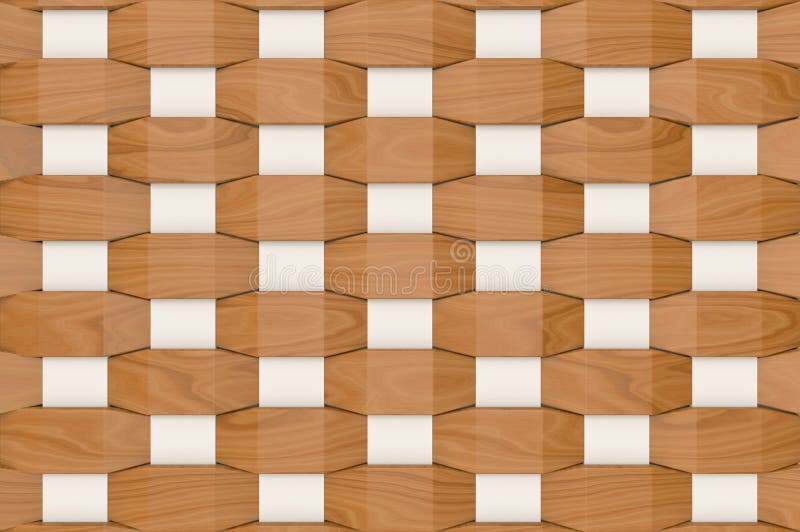 3d rendering. modern weaving white and brown wood square panel tiles wall background. 3d rendering. modern weaving white and brown wood square panel tiles wall royalty free illustration