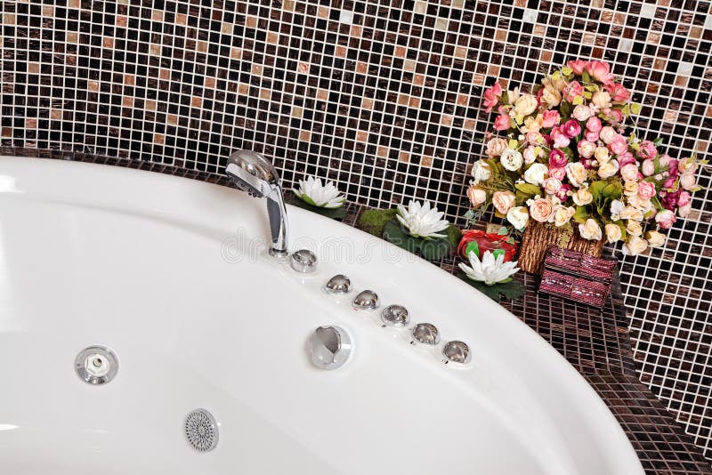 Detail of Bathroom with mosaic and jacuzzi. Part stock images