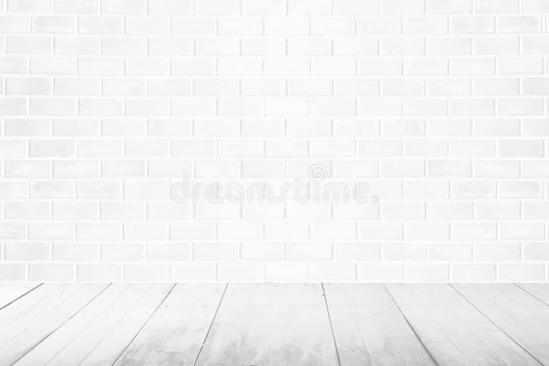 Empty interior vintage room with white brick wall and white wood. Floor background stock illustration