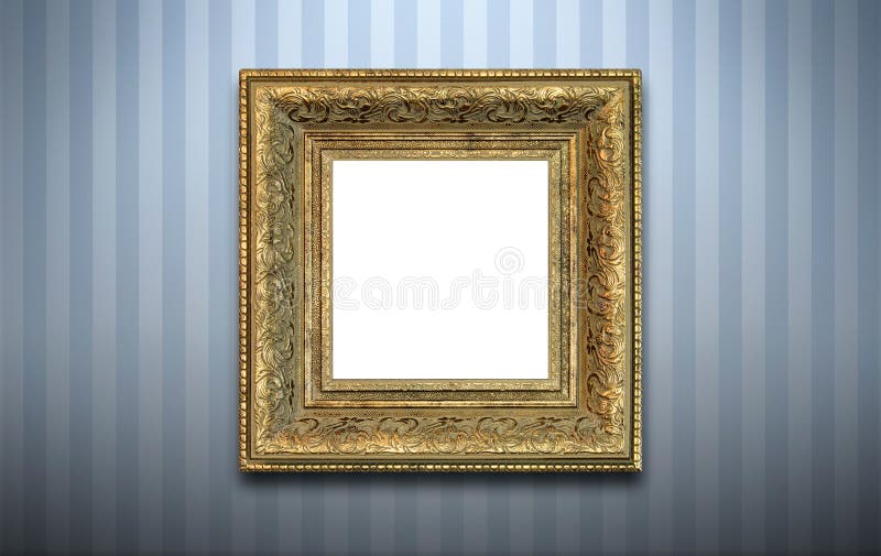 Golden frame on the wall stock photography