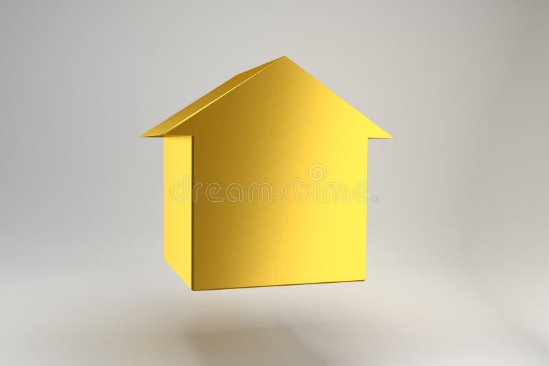 Golden house figure hanging in the air on a gray background. Expensive real estate. Minimalist design for poster, cover, branding. vector illustration