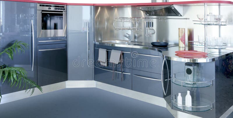 Gray silver kitchenw modern interior design house royalty free stock images