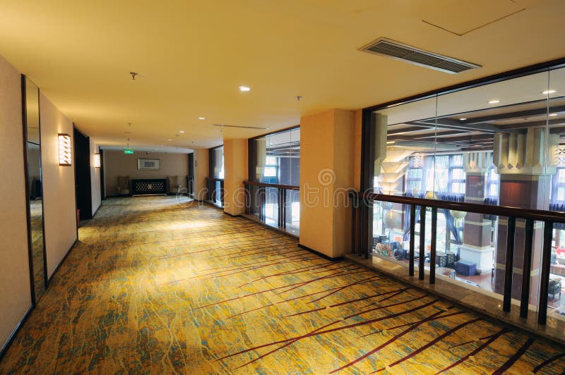 Hotel corridor. With light,nobody stock photos