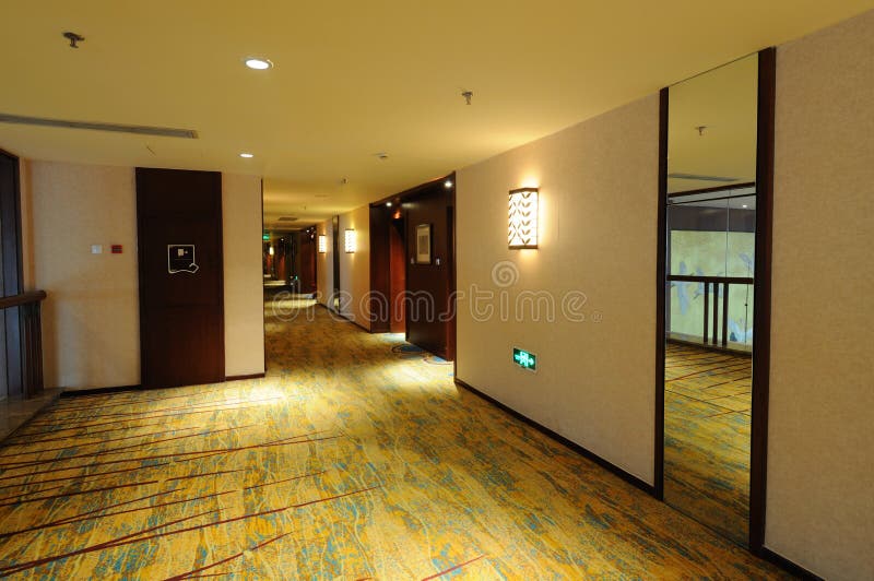 Hotel corridor. With light,nobody royalty free stock photography