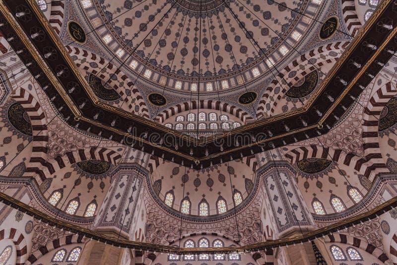 Interior ceiling of Adana Central Mosque the other name Sabanci Central Mosque, indoor stock image