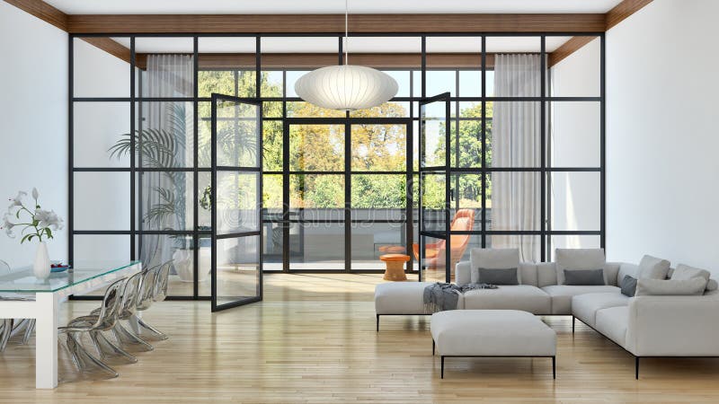 large luxury modern bright interiors apartment Living room illus royalty free stock photo