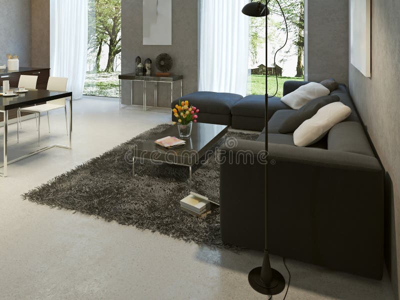 Living room high-tech style. 3d render royalty free illustration