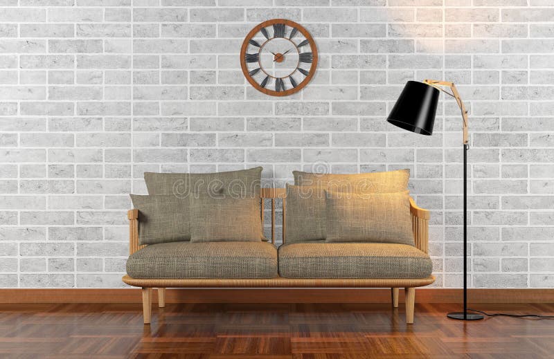 Living room interior with brick wall. 3D rendering vector illustration