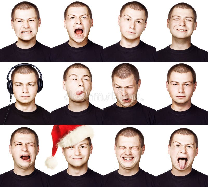 Man. Set of Different Facial Expressions or Emotions stock image