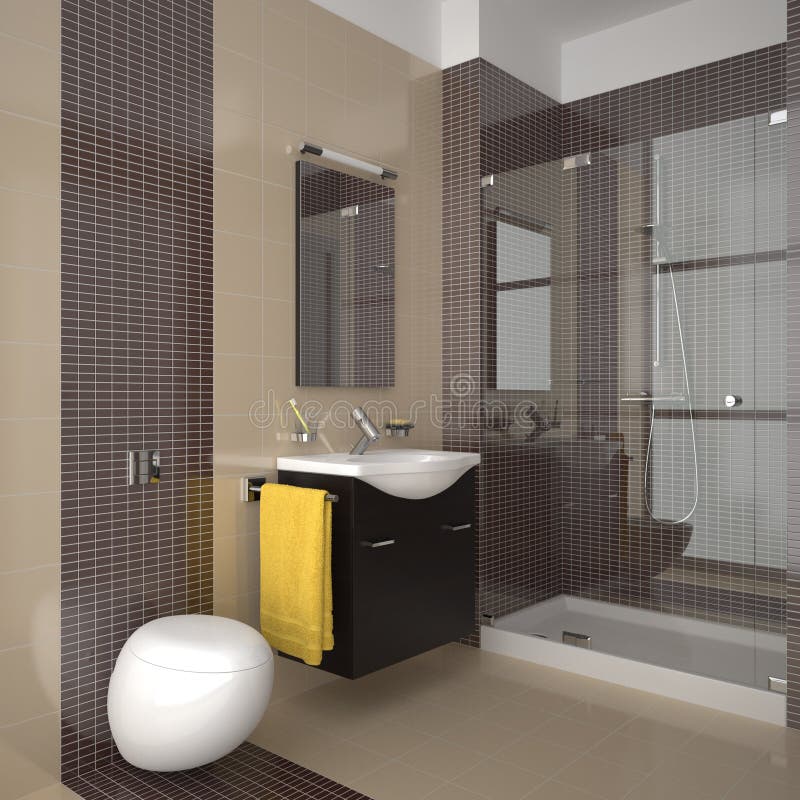 Modern bathroom with beige and brown tiles. Contemporary bathroom with beige and brown tiles vector illustration