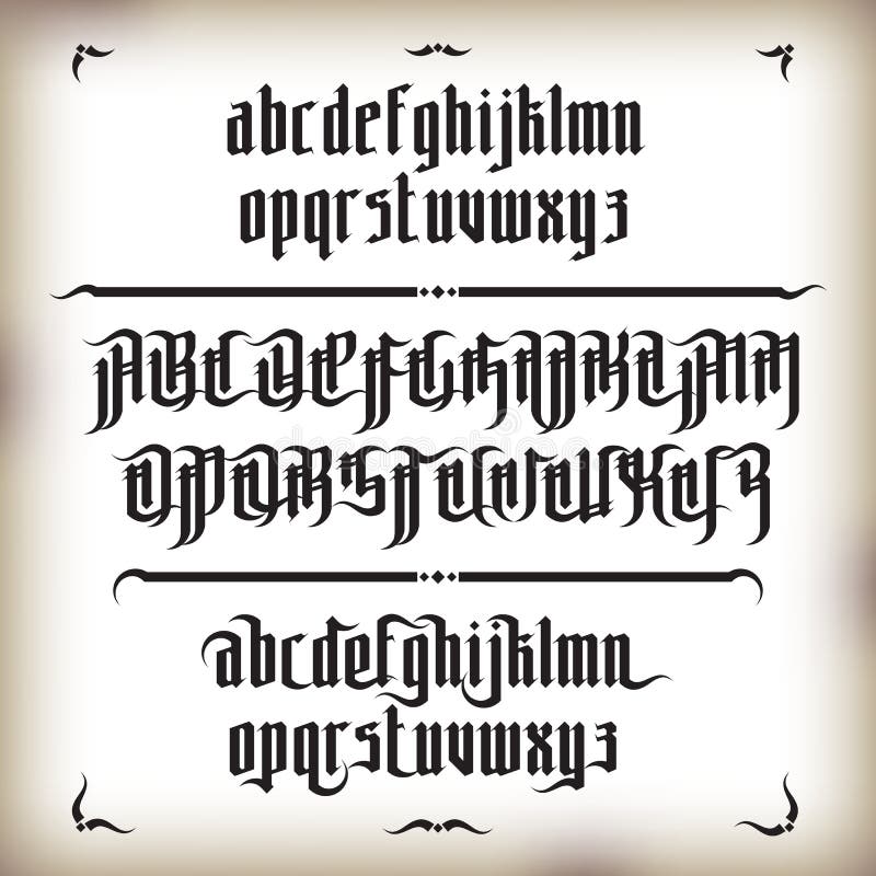 Modern Gothic Font. Modern Gothic Style Font. Gothic letters with decoration elements vector illustration