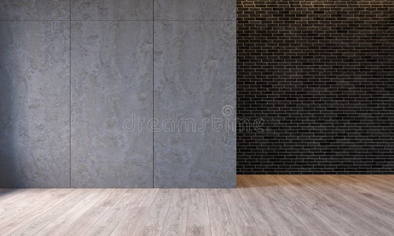 Modern loft interior with architecture concrete cement wall panels, brick wall, concrete floor. Empty room, blank wall. 3d render illustration mockup vector illustration