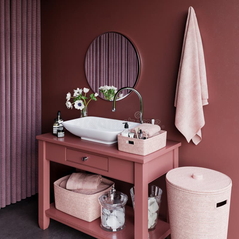 Modern pink bathroom interior design decoration royalty free stock photos