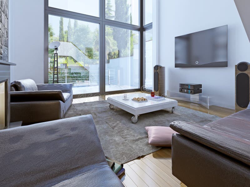 Modern sitting room design. 3D render stock photos