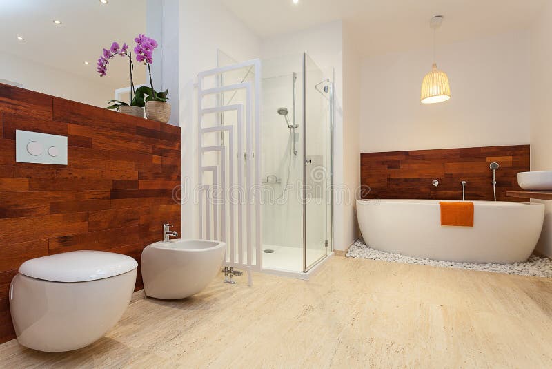 Modern warm bathroom royalty free stock image