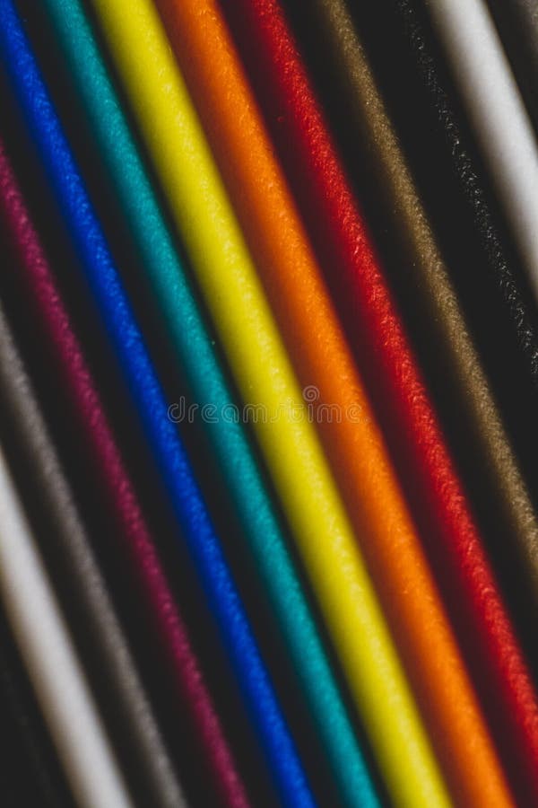 Multi color conductive wires of electrical circuits, connected to electronic engineering. Conductive wires of electrical circuits, connected to electronic stock photo