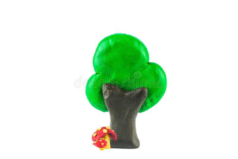Mushroom and tree ,clay on white background.  stock photography