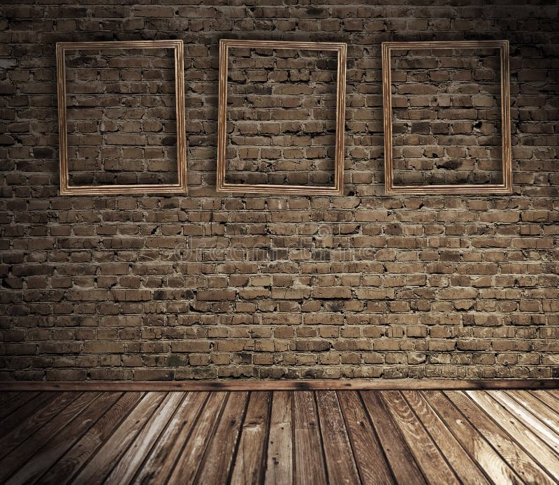 Old grunge interior with blank frames stock images