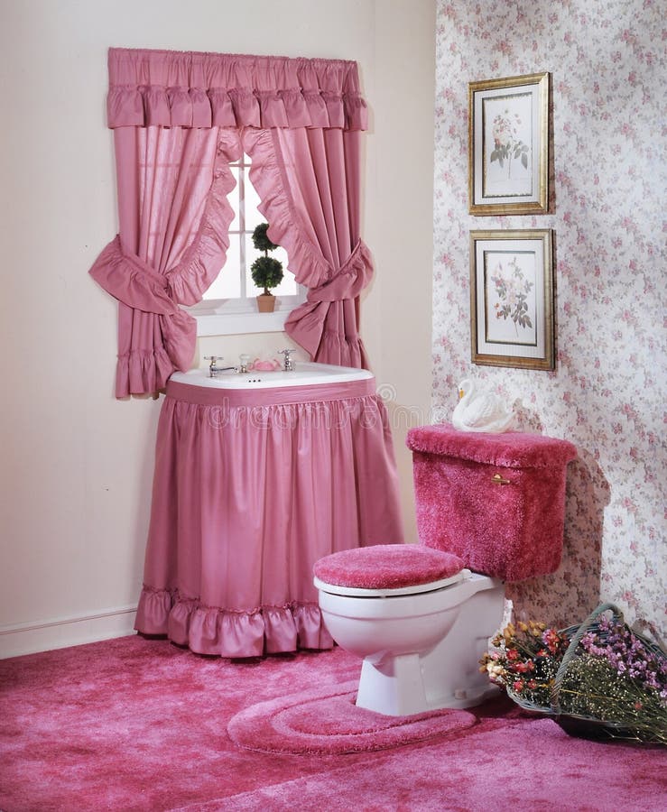 Pink bath room set shot stock photos