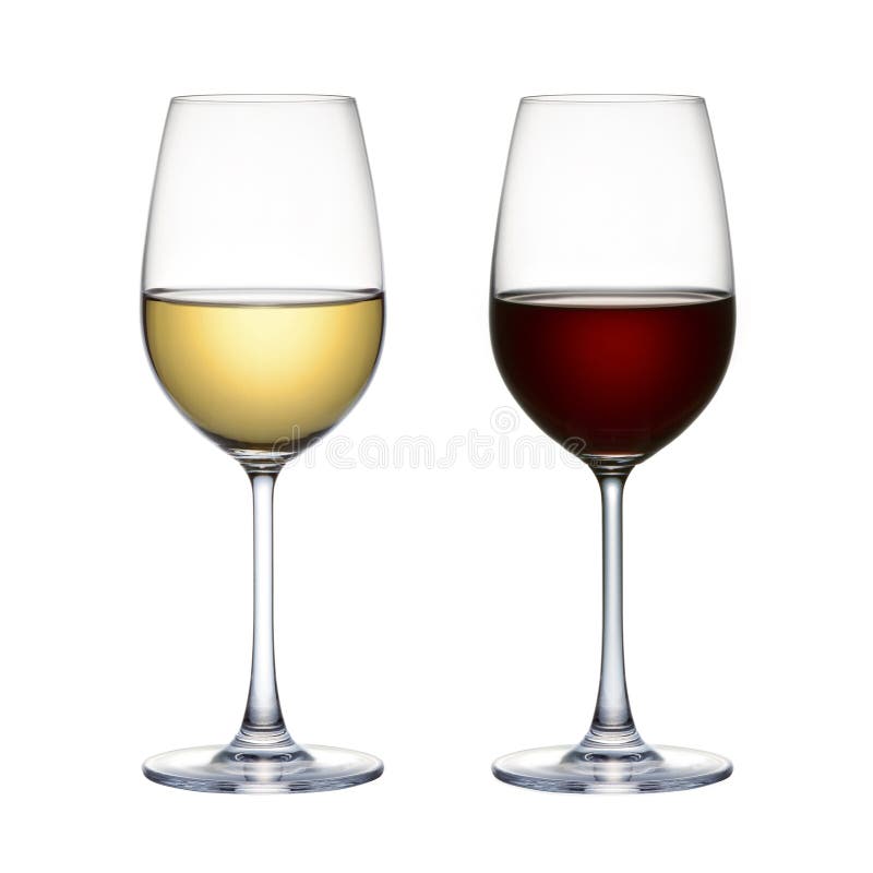 Red wine glass and white wine glass isolated on a white background stock photos