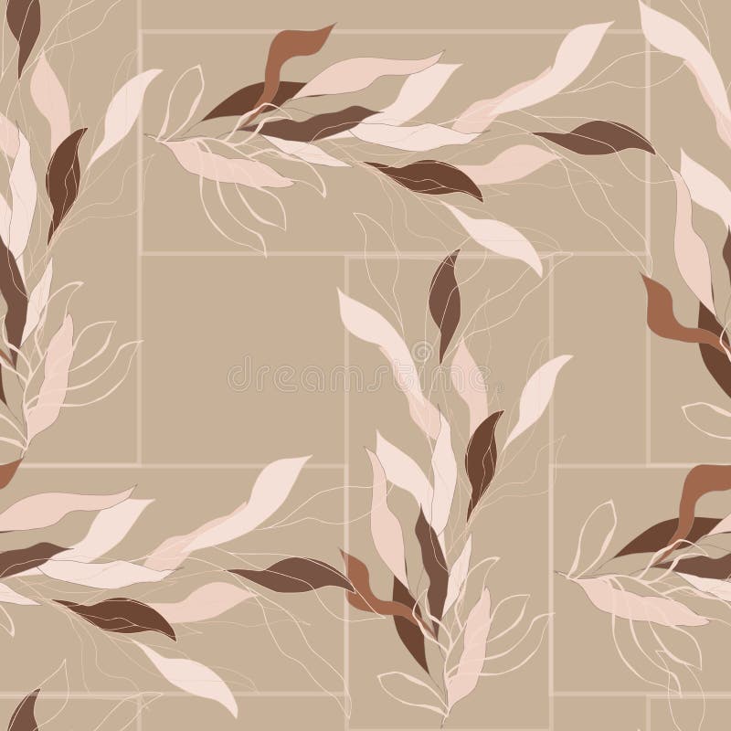 Seamless pattern on a brown background from leaves for tiles. Vector botanical drawing.  stock illustration