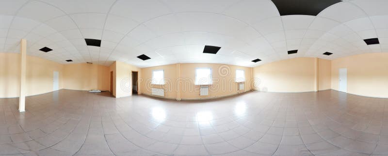 Spherical 360 degrees panorama projection, panorama in interior empty room repair decoration in modern flat apartments. Spherical 360 degrees panorama stock image